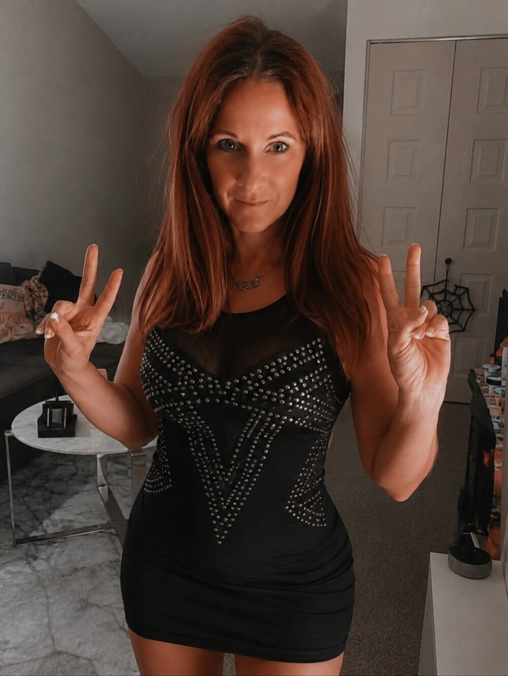 bebe Black Studded Mesh Mini Dress